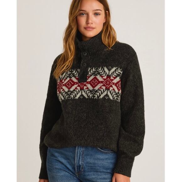 Oscar De Larenta Oversized 3/4 Button Pullover Oversized Fisherman Sweater XL - Picture 1 of 14